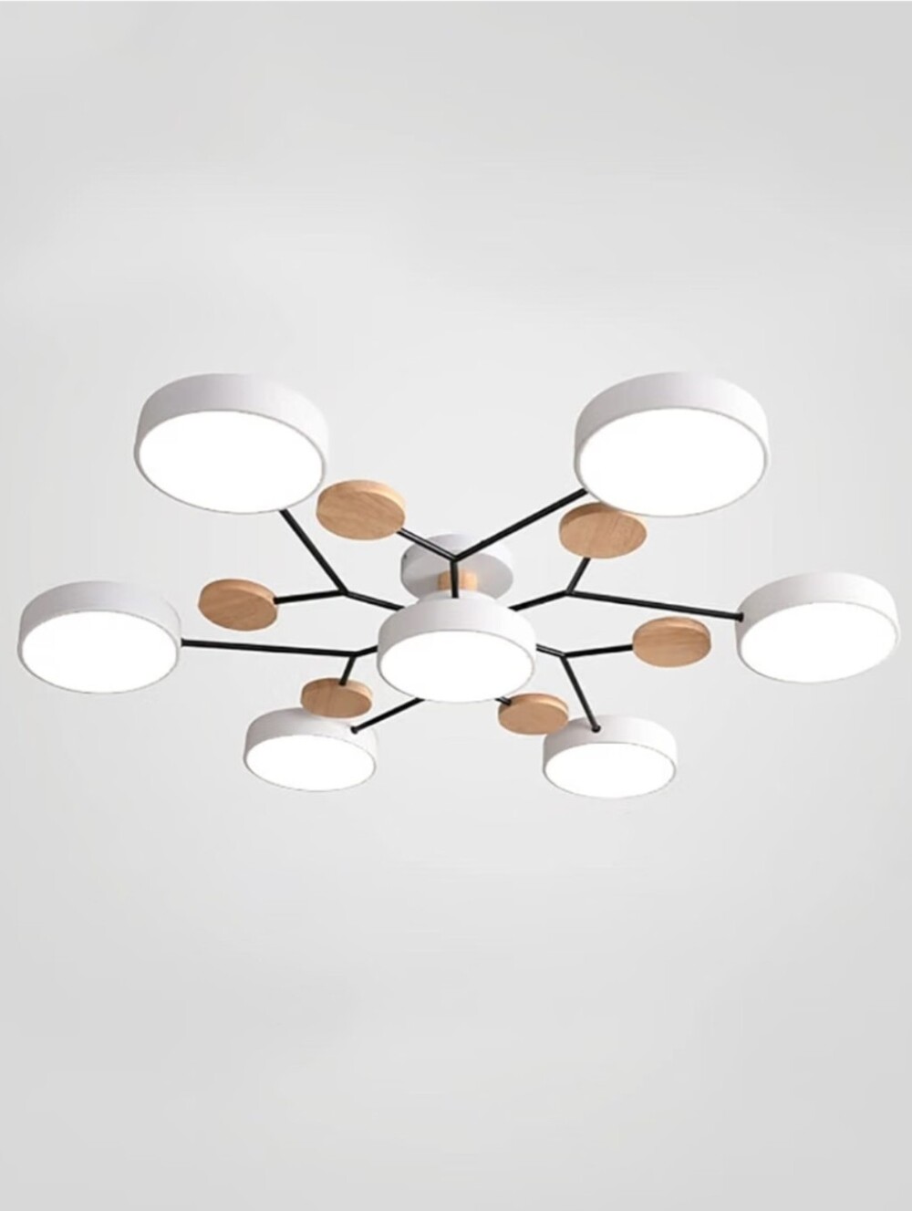 Modern LED Multi-Light Ceiling Fixture in White and Wood- 34 Inch